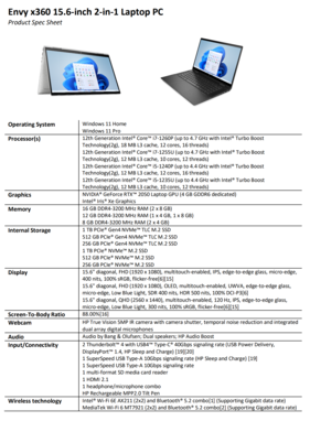 HP Envy x360 15,6 pulgadas Intel - Especificaciones. (Fuente: HP)