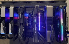 El equipo de minería de criptomonedas cuenta con 5x tarjetas RTX de la serie 30 que no son LHR (Lite Hash Rate) y 1x tarjeta LHR V2. (Fuente de la imagen: eBay)