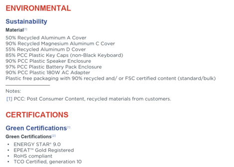 Materiales reciclados y certificado medioambiental (fuente: Lenovo)