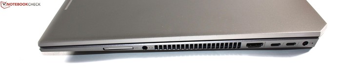 correcto: Lector de tarjetas SD, audio combinado, HDMI, 2x USB C / Thunderbolt 3, puerto de carga