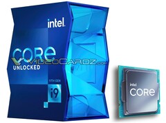 Caja del i9-11900K y nuevo logo de Intel Core en el chip. (Fuente de la imagen: VideoCardz/PCGamesN - editado)