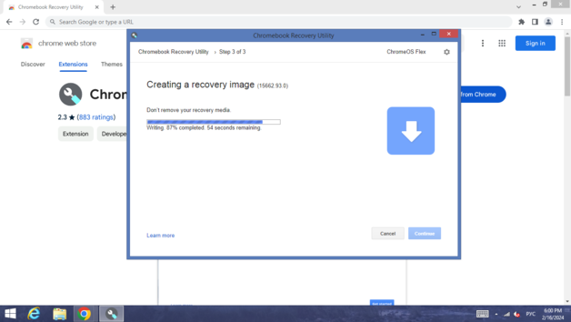 Chromebook La utilidad de recuperación haciendo su trabajo (Fuente de la imagen: Captura de pantalla)