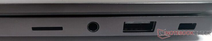 Derecha: 1x microSD, 1x combinación audio/micrófono (3,5 mm), 1x USB 3.2 Gen1 Typ-A, 1x Kensington