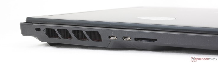 Izquierda: bloqueo Kensington, 2x USB-C Thunderbolt 4 con DisplayPort + Power Delivery, lector de tarjetas SD