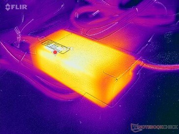 El adaptador de CA alcanza más de 44 C cuando funciona con cargas exigentes