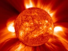 Imagen de una eyección de masa coronal captada por SOHO (Fuente de la imagen: NASA, GSFC, SOHO y ESA; recortada)