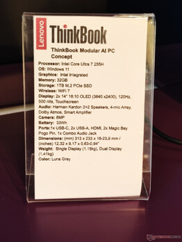 Especificaciones del concepto de PC Lenovo ThinkBook Modular AI