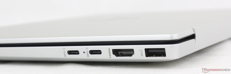 Derecha: 2x USB-C (10 Gbps) con DisplayPort + Power Delivery, HDMI 2.1, USB-A (10 Gbps)