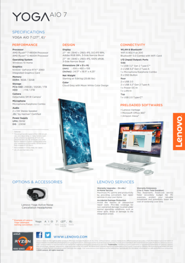 Lenovo Yoga AIO 7 - Especificaciones. (Fuente: Lenovo)
