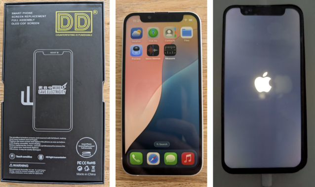 Bonito embalaje, pero a pesar de lo que dice la caja, esto no es un OLED. Ahora mi iPhone tiene una barbilla como si fuera de 2015 (Fuente de la imagen: Notebookcheck)