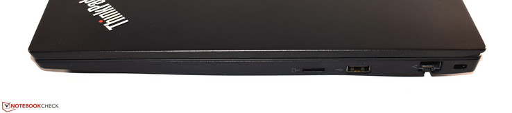 lado derecho: lector de tarjetas microSD, USB 2.0 tipo A, Ethernet RJ45, bloqueo Kensington