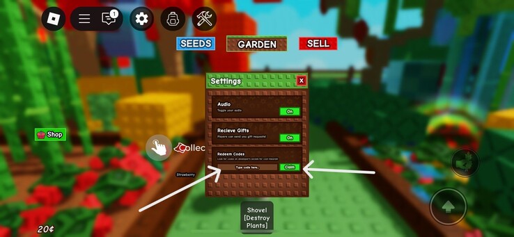 Introduzca el código y haga clic en "reclamar" (Fuente de la imagen: Roblox)