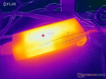 El adaptador de CA alcanza más de 42 C cuando funciona con cargas exigentes durante periodos prolongados