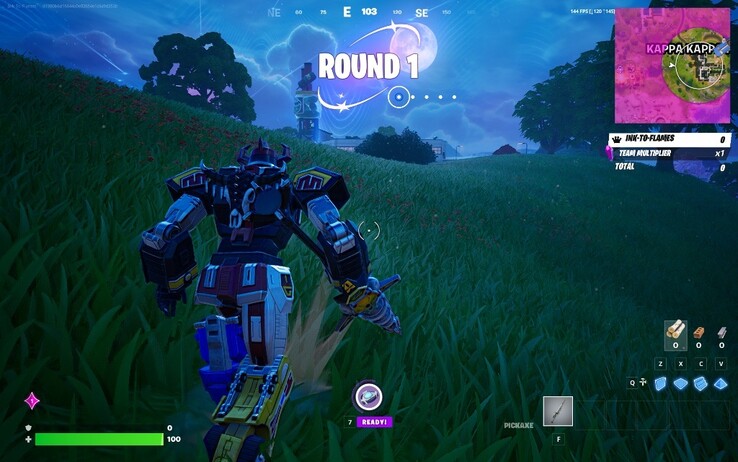 Durante esta prueba, conseguí clavar 144FPS, mientras jugaba a Fortnite. (Fuente de la imagen: Darryl Linington - Notebookcheck)