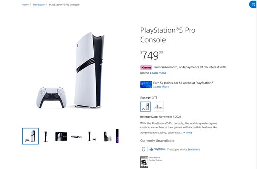 PS5 Pro agotada en la PlayStation Store de EE.UU