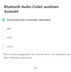 Códecs de audio Bluetooth disponibles