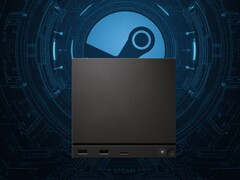 Valve Steam Machine vista delante del logotipo de Steam