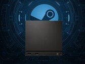 Valve Steam Machine vista delante del logotipo de Steam
