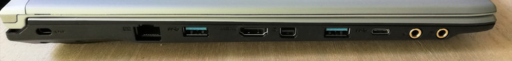 Lado izquierdo: Bloqueo Kensington, Gigabit LAN, 1x USB 3.0, HDMI, Mini DisplayPort, 1x USB 3.0, 1x USB 3.0 Type-C, micrófono, auriculares