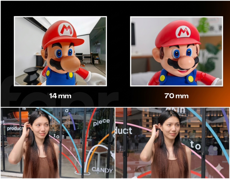 La diferencia en distorsión es enorme - 1x (izquierda) frente a zoom 3x (derecha).