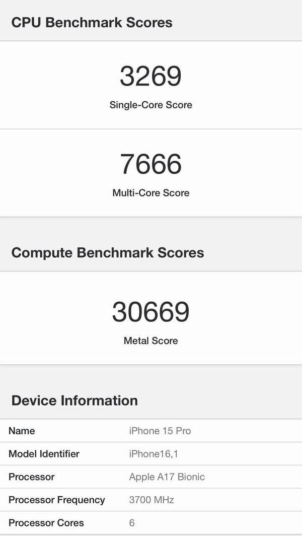 Supuesto listado de Geekbench del Apple A17 Bionic (imagen vía @Naveen_tech_wala en Twitter)