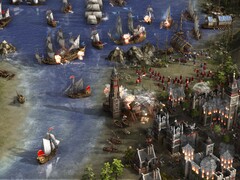Una imagen que muestra una batalla naval en Cosacos 3.