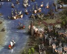 Una imagen que muestra una batalla naval en Cosacos 3.