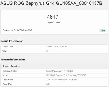 Puntuación de Intel Panther Lake iGPU OpenCL en Geekbench (peor puntuación). (Fuente de la imagen: Geekbench)