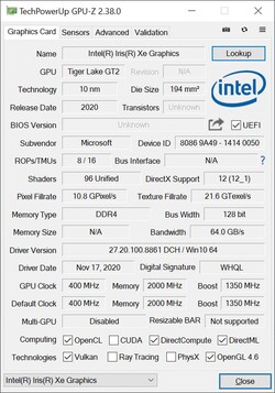 GPU-Z Gráficos Intel Xe G7