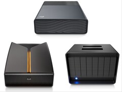 Seagate One Touch (arriba), FireCuda X Vault (izquierda) y LaCie 8big Pro5 (derecha).