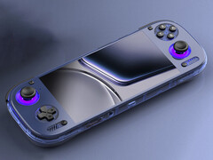 Parece que el Odin 3 no tendrá puerto Micro HDMI. En la imagen: el dispositivo portátil para juegos en azul transparente. (Fuente de la imagen: AYN - editado)