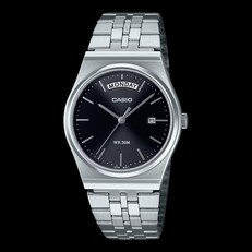 Reloj Casio MTP-B146D-1AV de acero inoxidable con esfera negra con efecto rayos de sol y brazalete plateado,