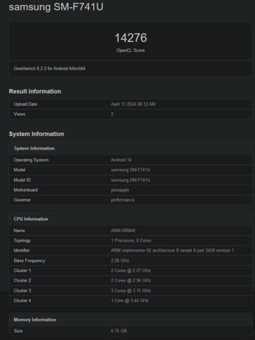 Galaxy Puntuaciones OpenCL del Z Flip6 (imagen vía Geekbench)