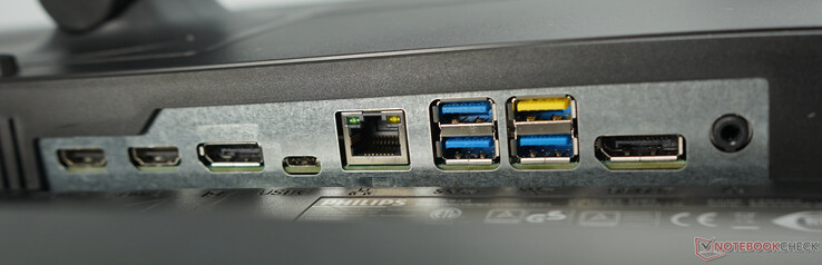 HDMI 2.0, HDMI 2.0, DisplayPort 1.3, USB-C, LAN, 4x USB (1x powered), salida DisplayPort (clonado), salida de audio