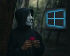 Una persona con una máscara de Guy Fawkes mirando un logotipo de Windows (Fuente de la imagen: Peakpx y Ahmed Zayan vía Unsplash; editado)