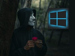 Una persona con una máscara de Guy Fawkes mirando un logotipo de Windows (Fuente de la imagen: Peakpx y Ahmed Zayan vía Unsplash; editado)