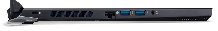 Lado izquierdo: Ranura de bloqueo de cable, Gigabit Ethernet, 2x USB 3.2 Gen 1 (Tipo A), audio combo