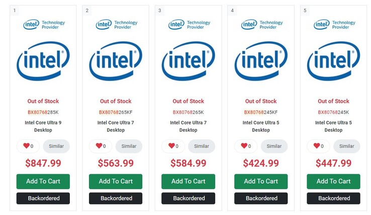Listados de la serie Core Ultra 200K en PC-Canada. (Fuente de la imagen: PC-Canada)