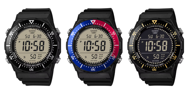 De izquierda a derecha: los relojes Casio AE1700H-1AV, AE1700H-1A2V y AE1700H-1BV. (Fuente de la imagen: Casio)