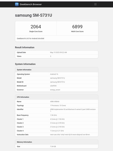 Galaxy Listado de Geekbench del S25 FE (fuente de la imagen: Abhishek Yadav en X)