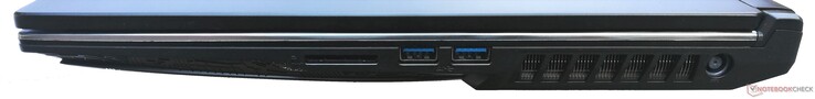 Lado izquierdo: Lector de tarjetas SD, dos puertos USB 3.2 Gen1 Tipo A, toma de corriente