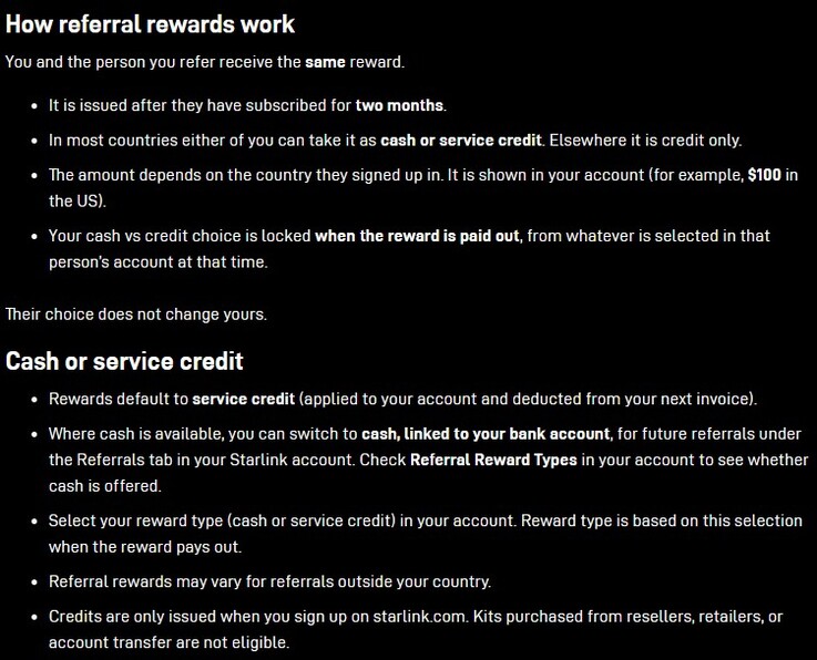 Condiciones de las recompensas en efectivo por referidos de Starlink