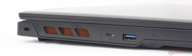 Izquierda: bloqueo Kensington, USB-C Thunderbolt 4 con DisplayPort 1.4 + Power Delivery, USB-A 3.2 Gen. 1