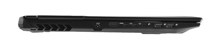Izquierda: adaptador de CA, HDMI 2.0, 2x mini DisplayPort 1.3, Thunderbolt 3, 2x USB 3.1