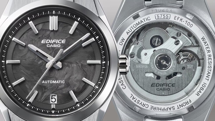 El Casio Edifice EFK-100D-1A con esfera de carbono forjado tiene el fondo transparente. (Fuente de la imagen: Casio)