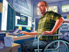 Una captura de pantalla del arte de GTA V que retrata a Lester Crest (imagen fuente GTA Fandom Wiki)