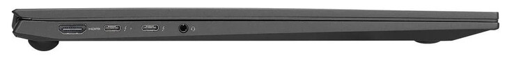 Lado izquierdo: HDMI, 2x Thunderbolt 4 (USB-C; Power Delivery, DisplayPort), audio combinado