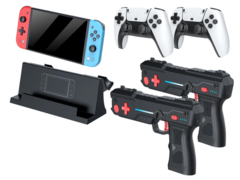 La Sjgam M20 Pro viene con un dock, dos gamepads y dos pistolas de luz. (Fuente de la imagen: Retro Handhelds)