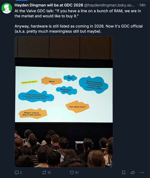 Broma sobre la escasez de memoria en la presentación de Valve en la GDC 2026