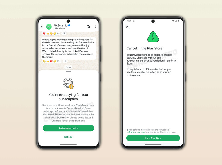 Las capturas de pantalla de WABetaInfo muestran un precio de suscripción de 4 euros al mes (Fuente de la imagen: WABetaInfo)